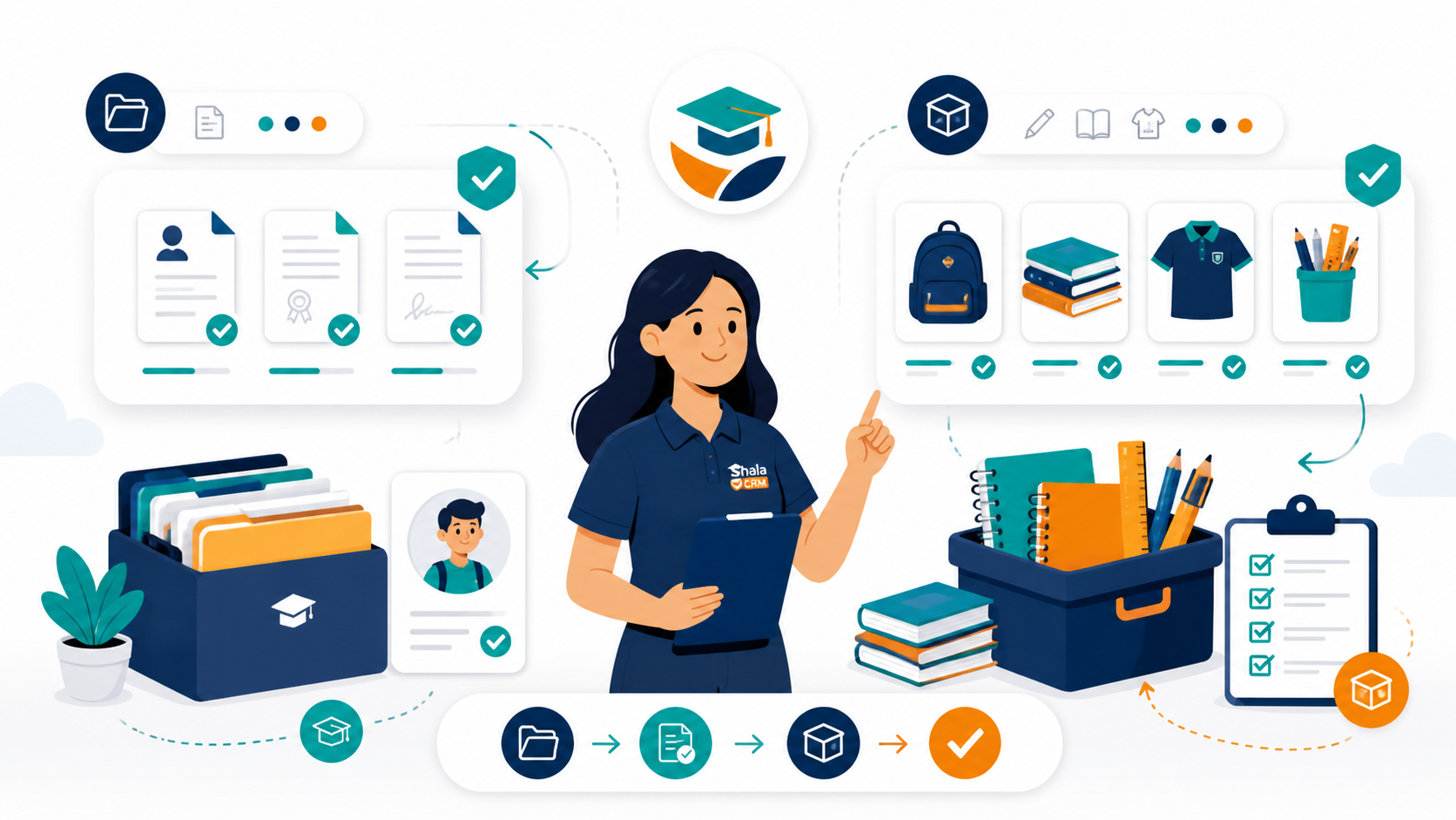 Student documents and supplies management illustration